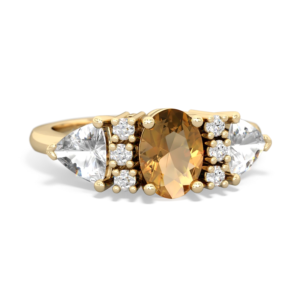 Citrine Antique Style Three Stone 14K Yellow Gold ring R2186