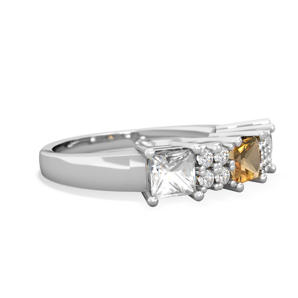 Citrine Three Stone Diamond Cluster 14K White Gold ring R2592