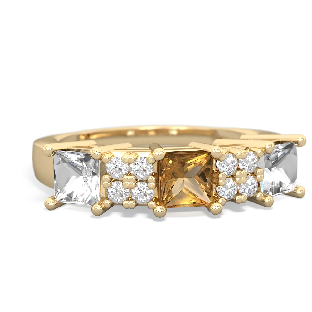 Citrine Three Stone Diamond Cluster 14K Yellow Gold ring R2592