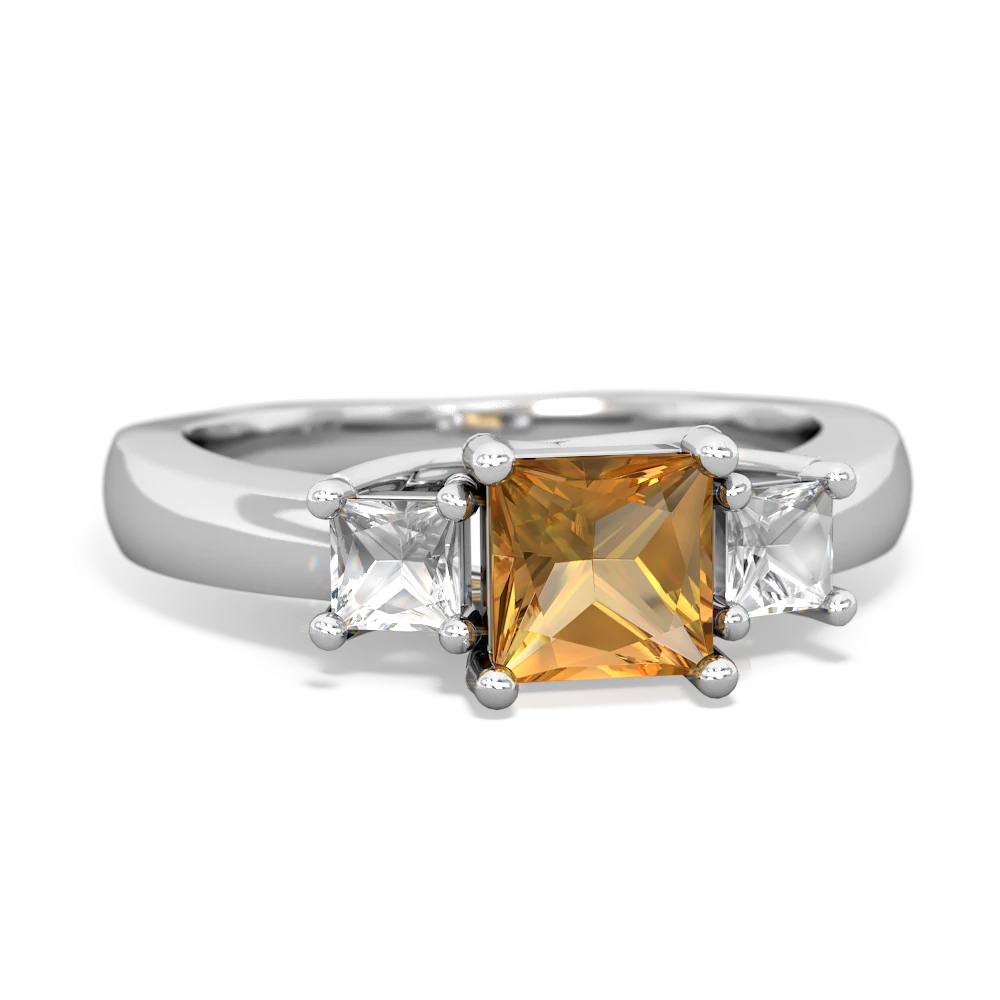 Citrine Three Stone Trellis 14K White Gold ring R4015