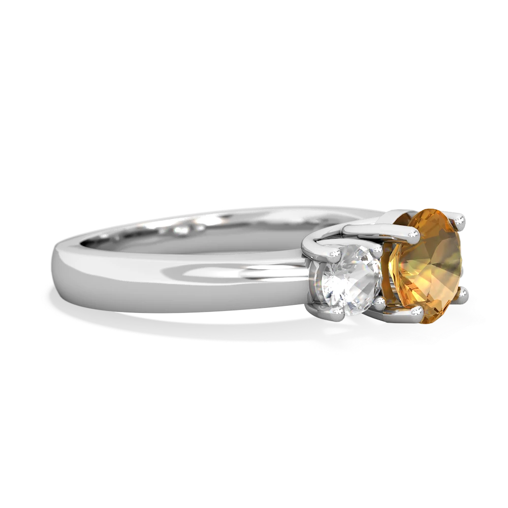 Citrine Three Stone Round Trellis 14K White Gold ring R4018