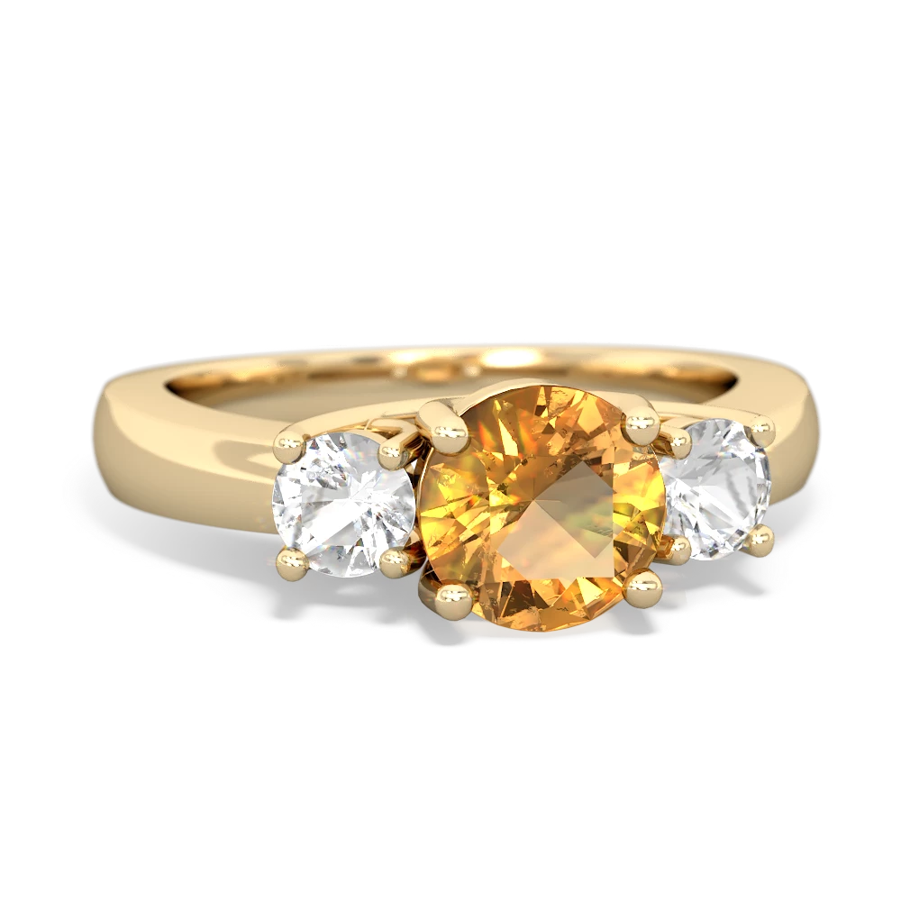 Citrine Three Stone Round Trellis 14K Yellow Gold ring R4018