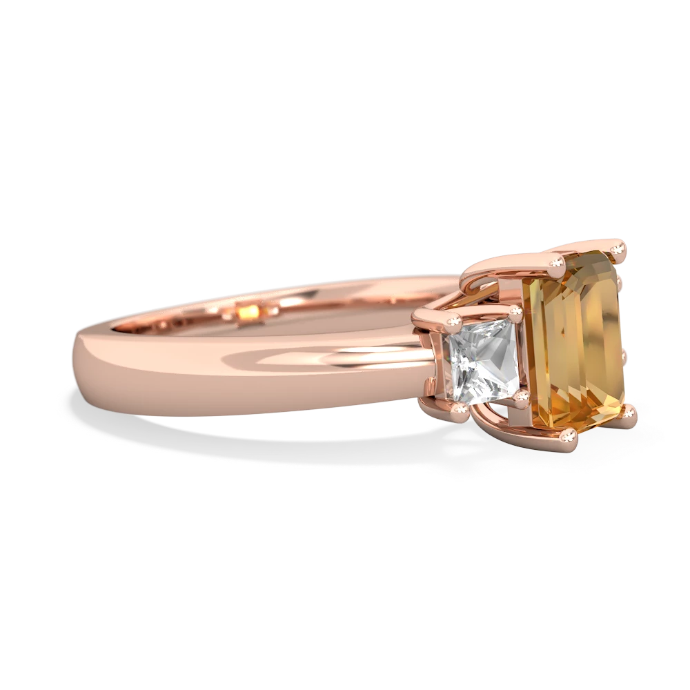 Citrine Three Stone Emerald-Cut Trellis 14K Rose Gold ring R4021