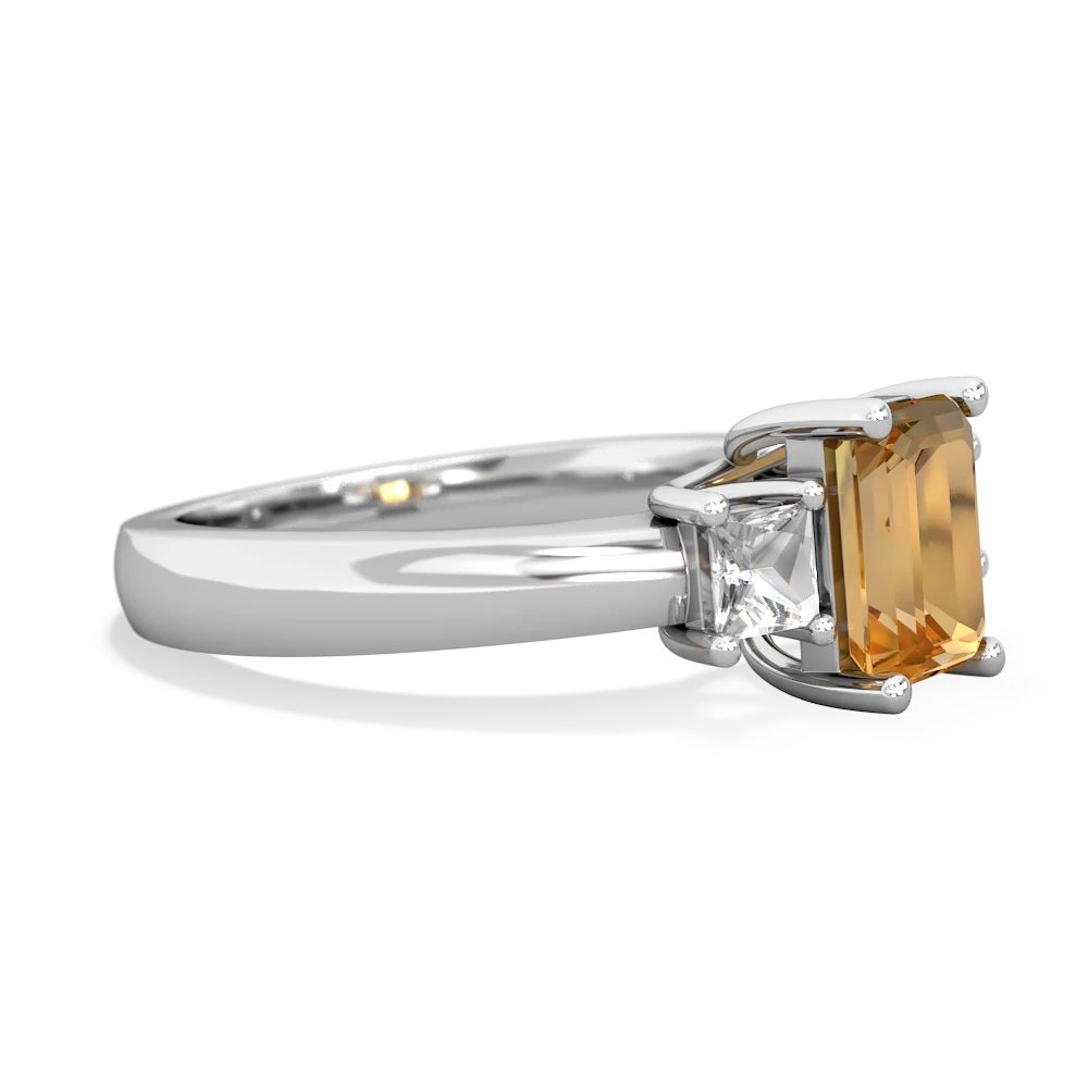 Citrine Three Stone Emerald-Cut Trellis 14K White Gold ring R4021