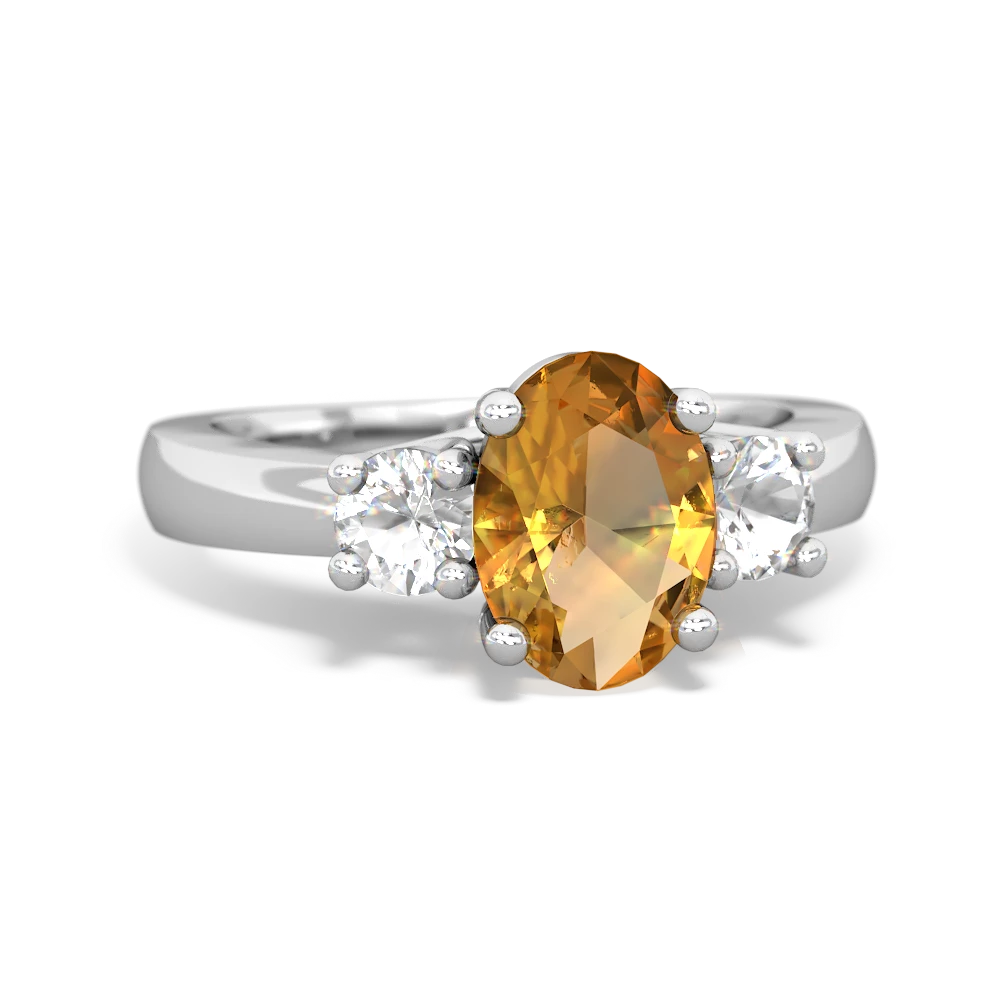 Citrine Three Stone Oval Trellis 14K White Gold ring R4024