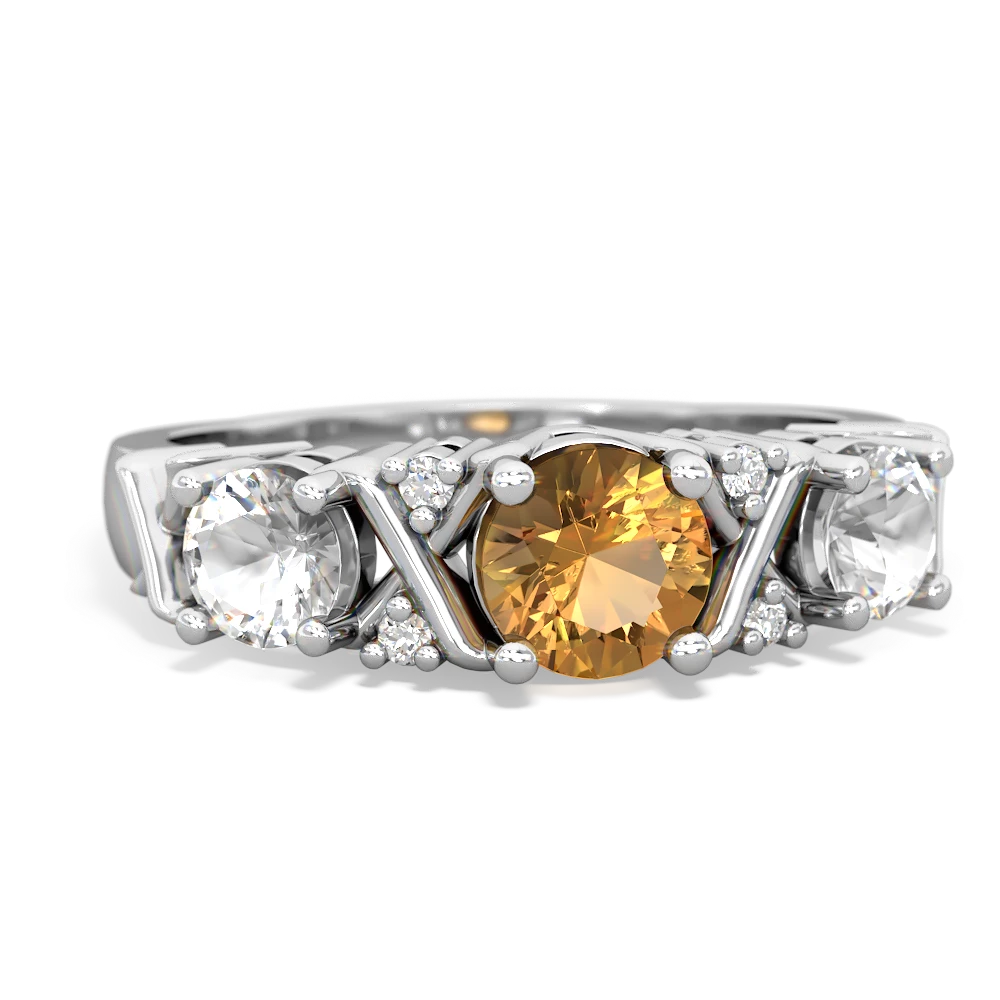 Citrine Hugs And Kisses 14K White Gold ring R5016