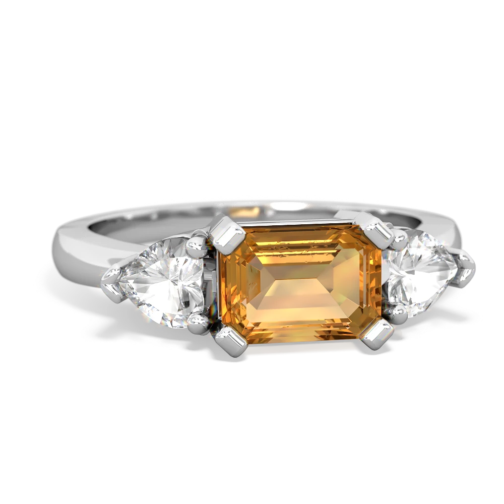 Citrine Three Stone 14K White Gold ring R5235