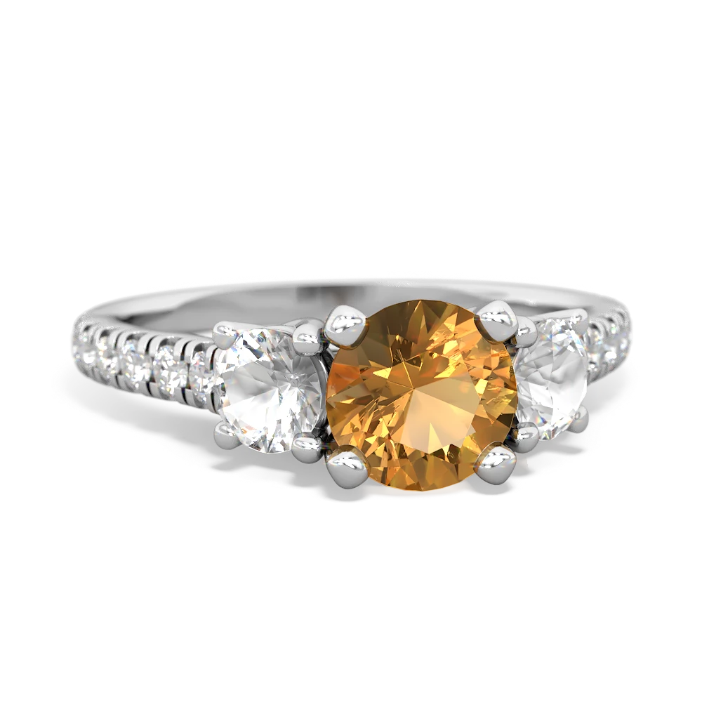 Citrine Pave Trellis 14K White Gold ring R5500