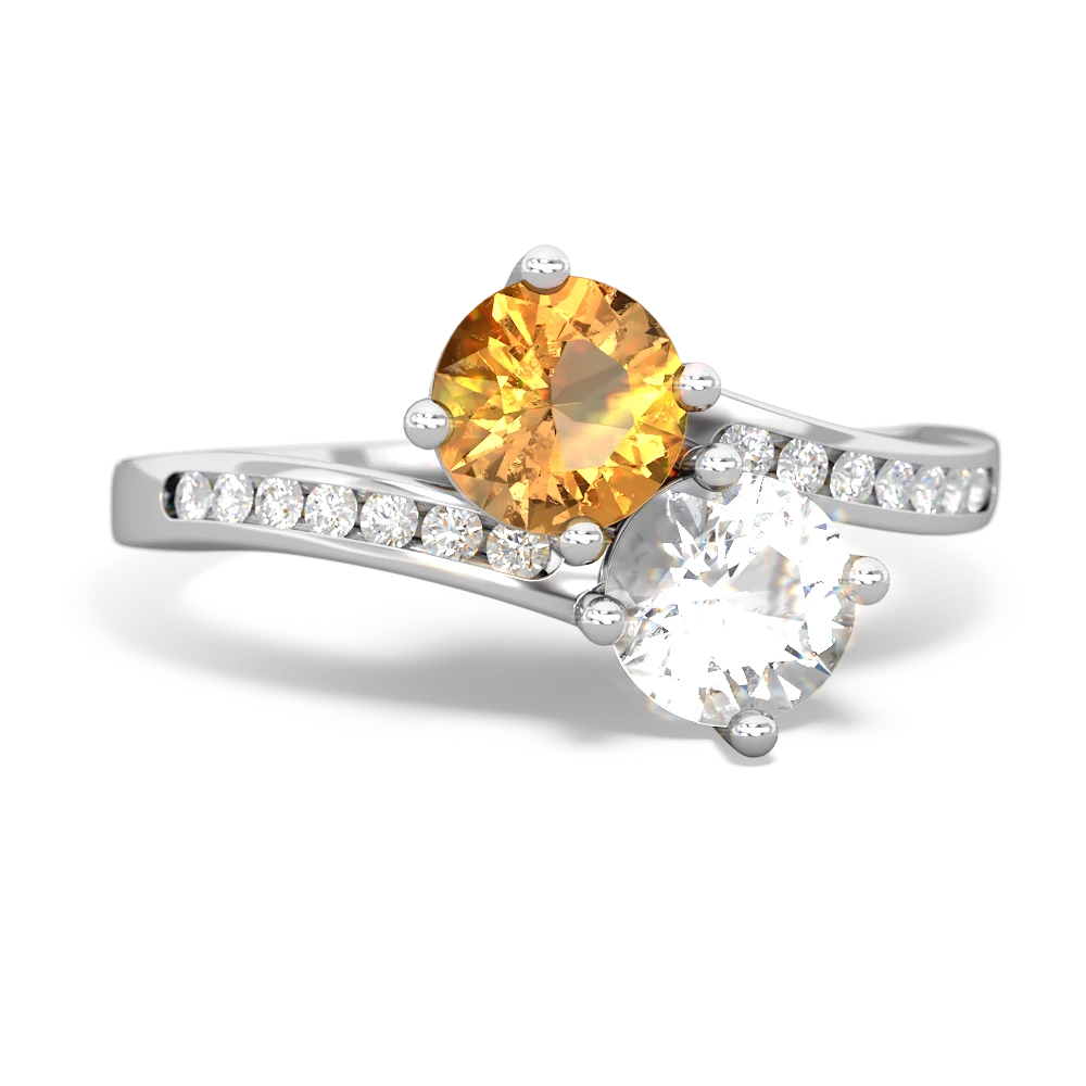 Citrine Channel Set Two Stone 14K White Gold ring R5303