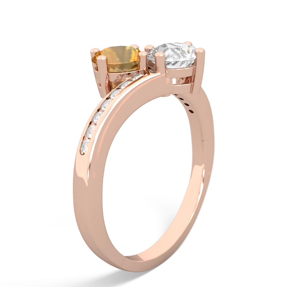 Citrine Channel Set Two Stone 14K Rose Gold ring R5303