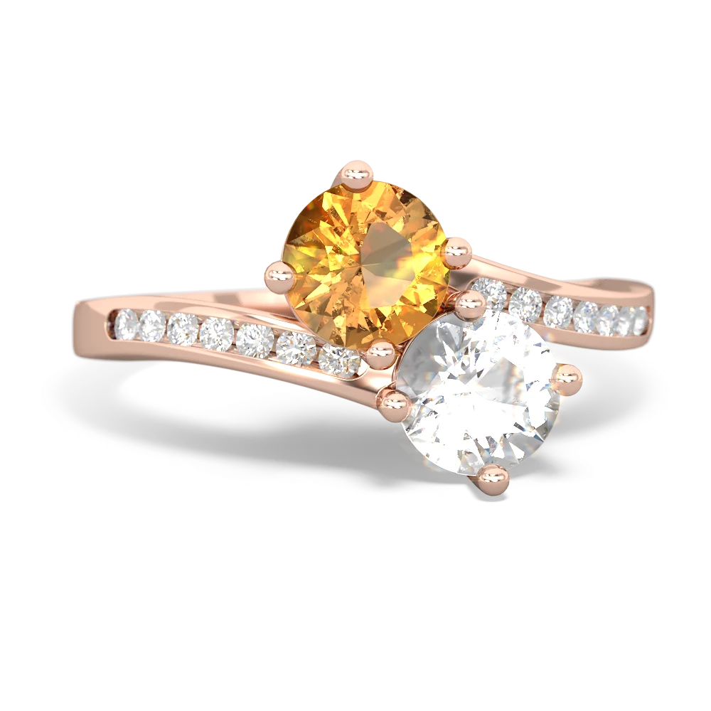 Citrine Channel Set Two Stone 14K Rose Gold ring R5303