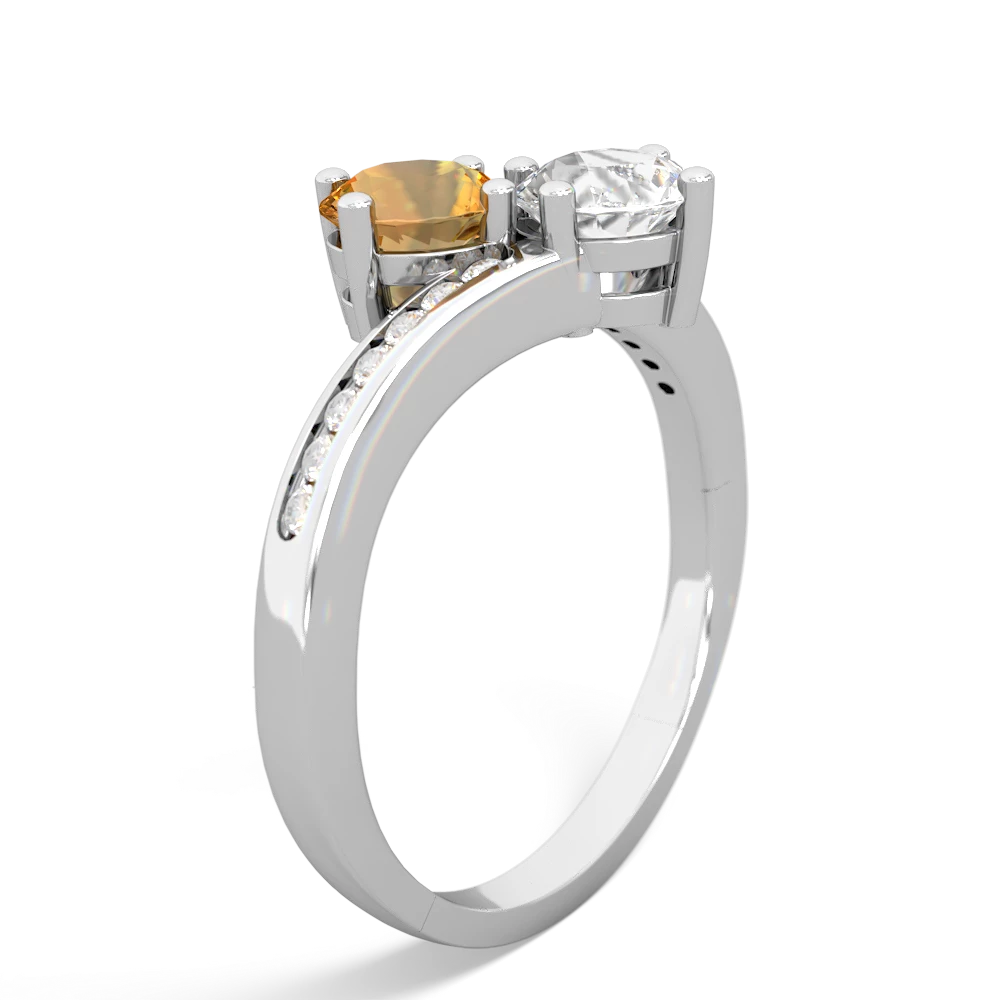 Citrine Channel Set Two Stone 14K White Gold ring R5303