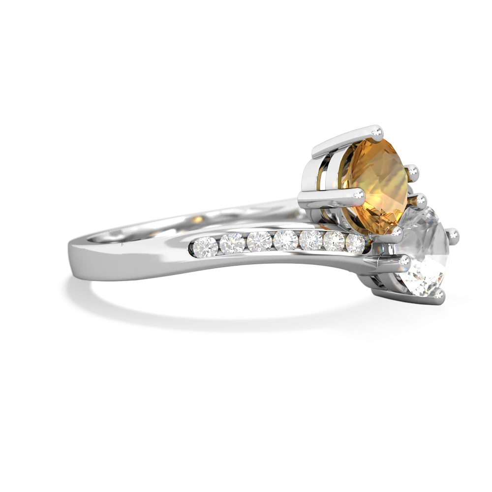 Citrine Channel Set Two Stone 14K White Gold ring R5303