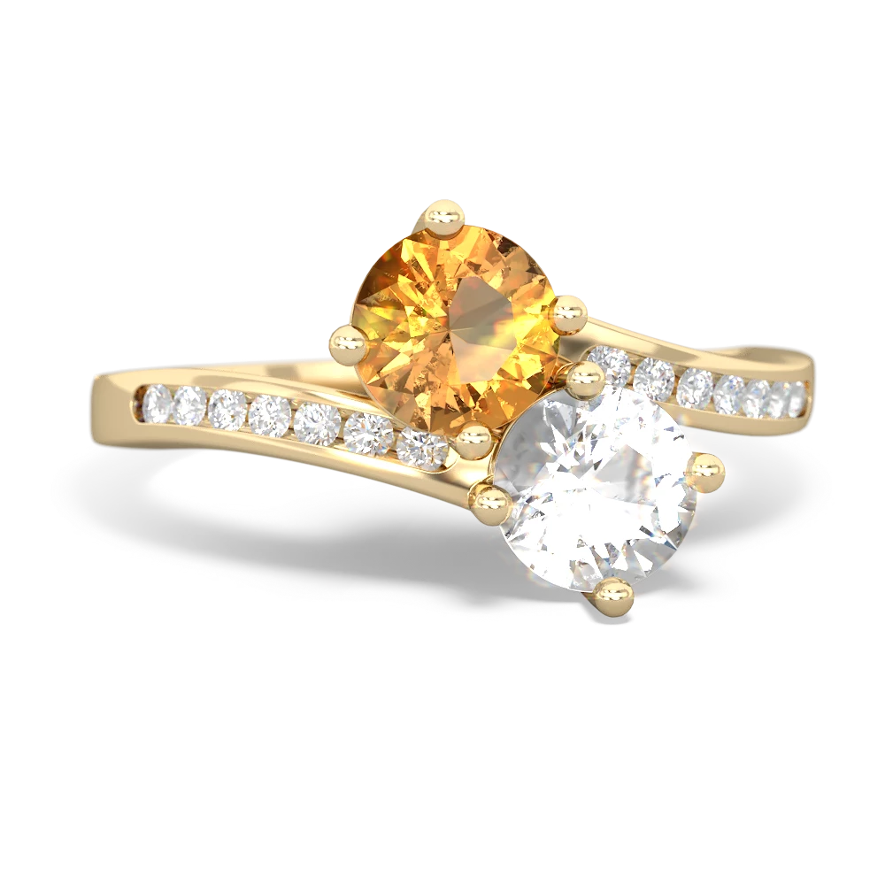 Citrine Channel Set Two Stone 14K Yellow Gold ring R5303