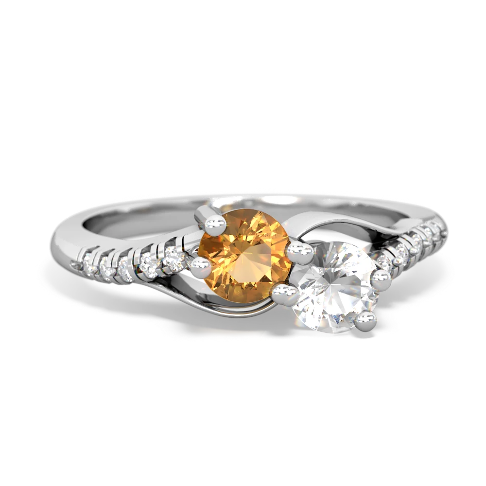 Citrine Infinity Pave Two Stone 14K White Gold ring R5285