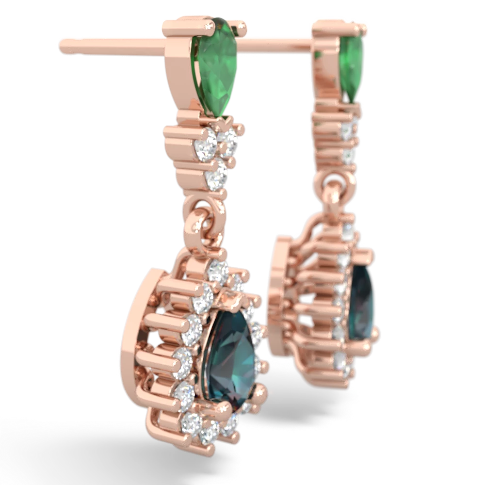 Emerald Halo Pear Dangle 14K Rose Gold earrings E1882