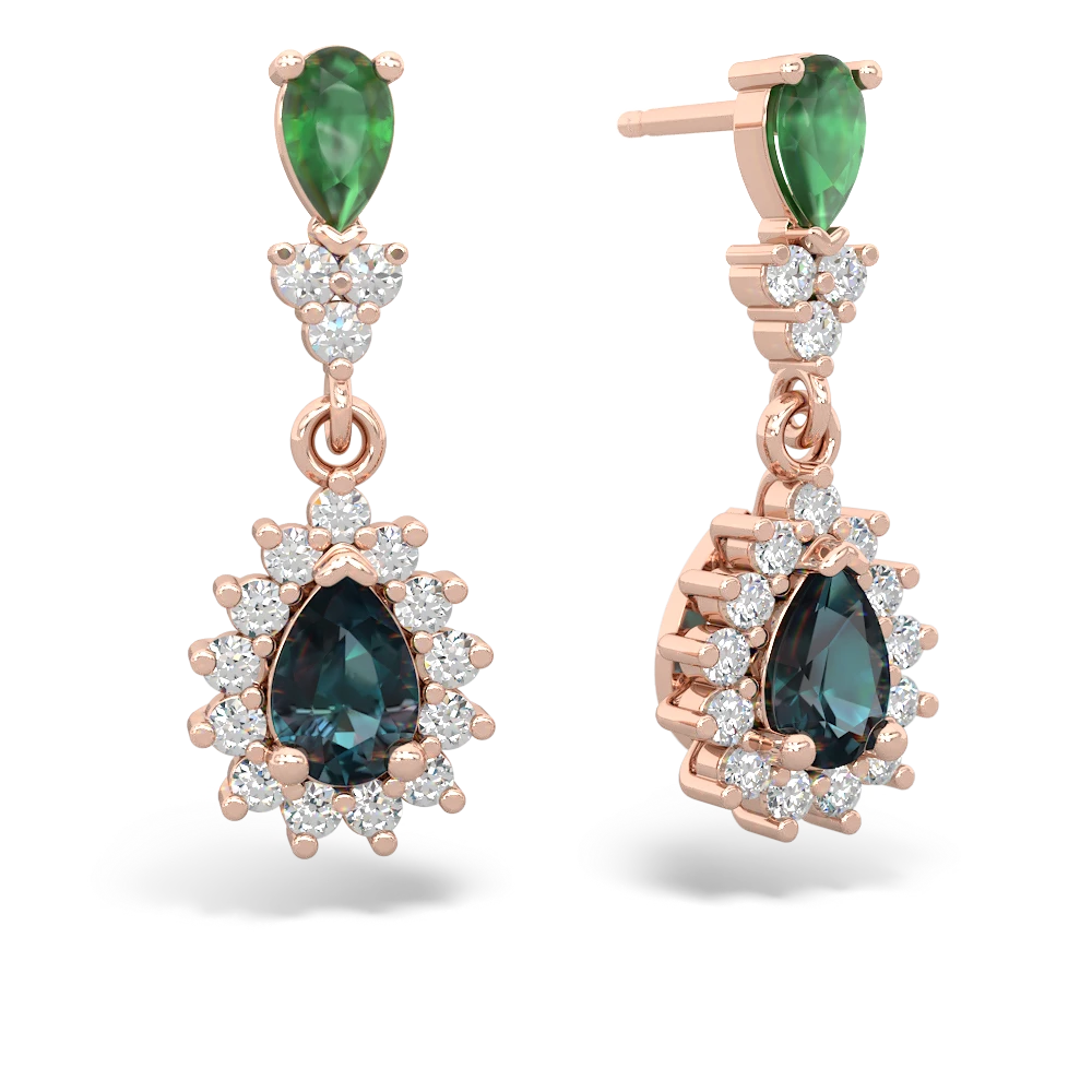 Emerald Halo Pear Dangle 14K Rose Gold earrings E1882