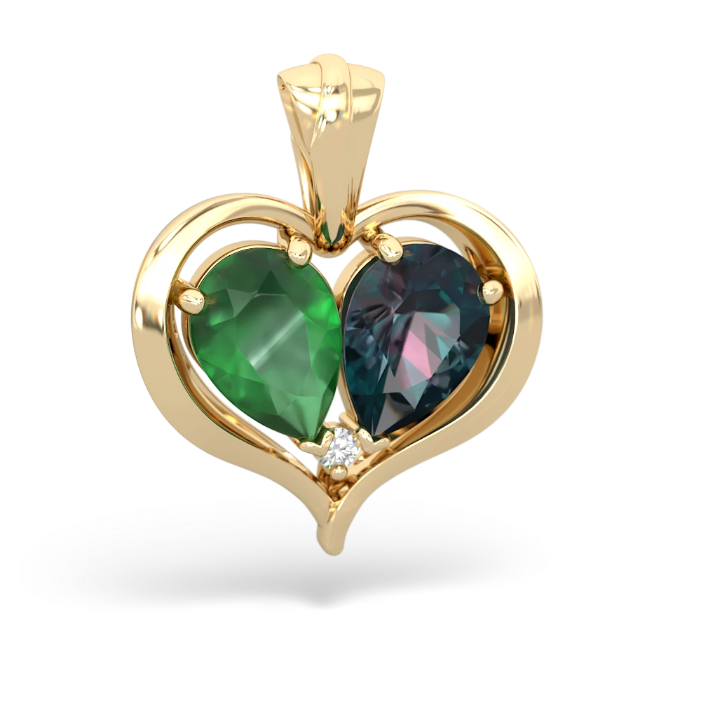 Emerald Two Become One 14K Yellow Gold pendant P5330