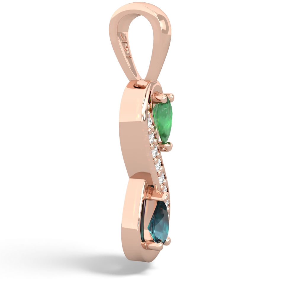 Emerald Diamond Infinity 14K Rose Gold pendant P5390