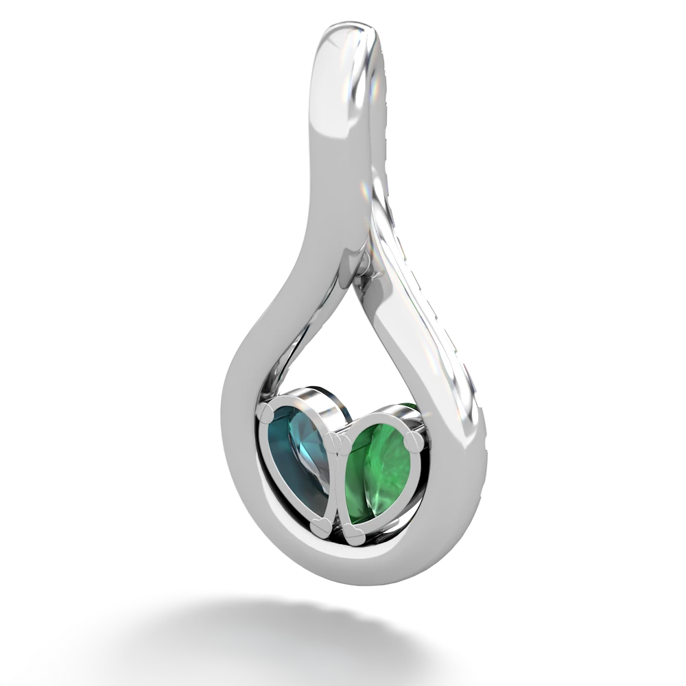 Emerald Pave Twist 'One Heart' 14K White Gold pendant P5360