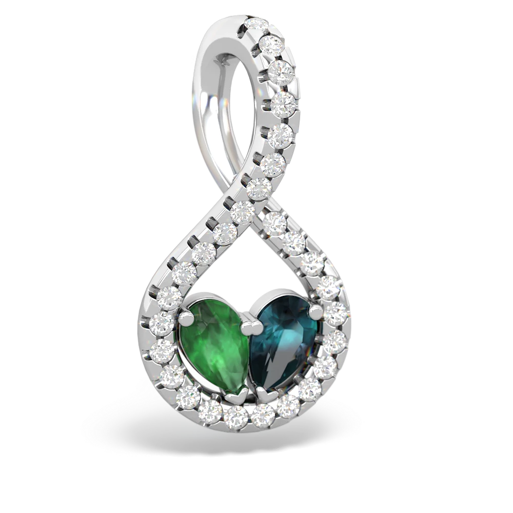 Emerald Pave Twist 'One Heart' 14K White Gold pendant P5360