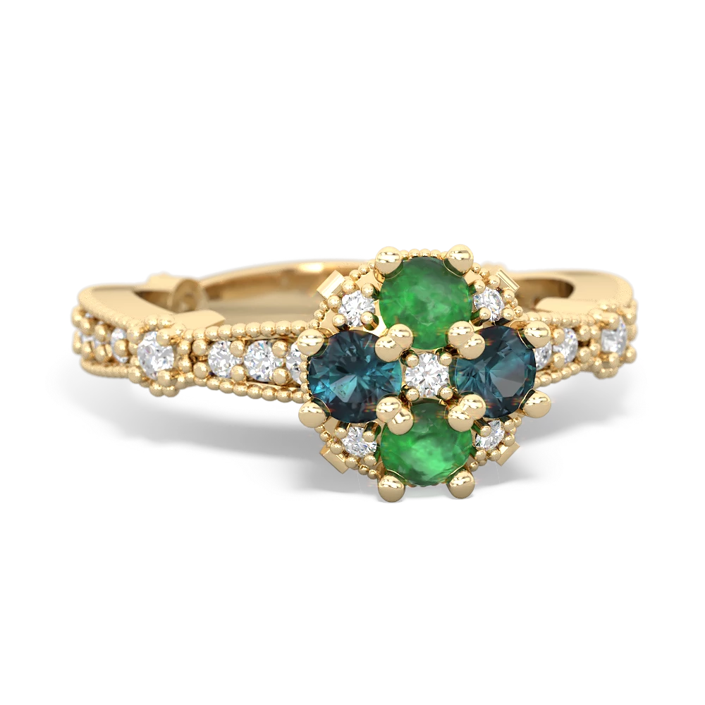 Emerald Sparkling Tiara Cluster 14K Yellow Gold ring R26293RD