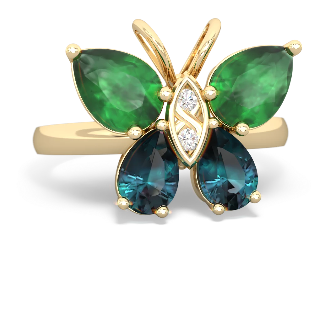 Emerald Butterfly 14K Yellow Gold ring R2215