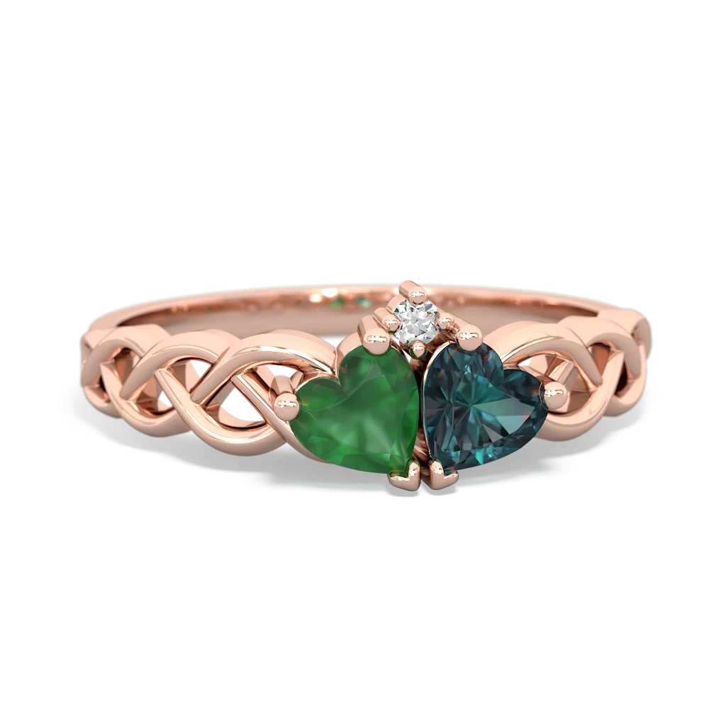 Emerald Heart To Heart Braid 14K Rose Gold ring R5870