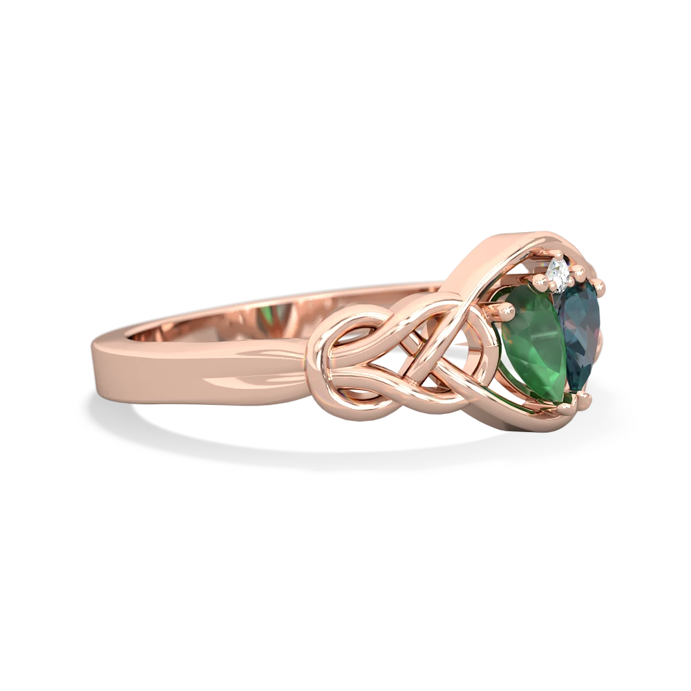 Emerald Celtic Love Knot 14K Rose Gold ring R5420