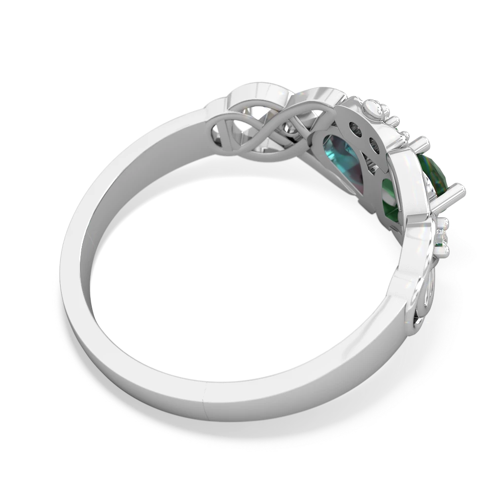 Emerald 'One Heart' Celtic Knot Claddagh 14K White Gold ring R5322