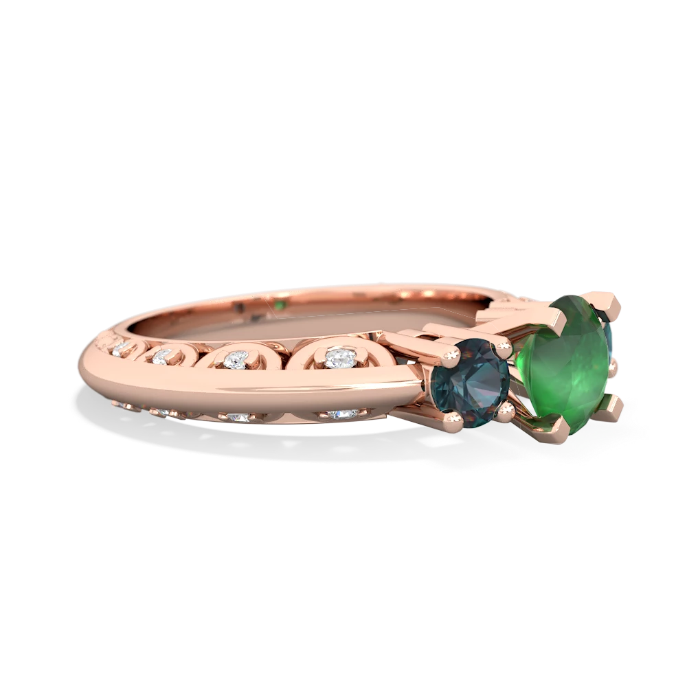 Emerald Art Deco Eternal Embrace Engagement 14K Rose Gold ring C2003