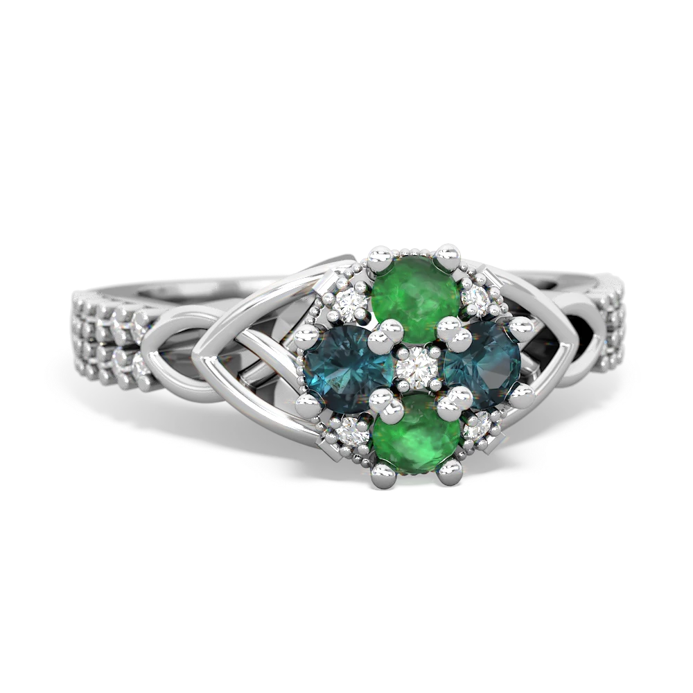 Emerald Celtic Knot Cluster Engagement 14K White Gold ring R26443RD