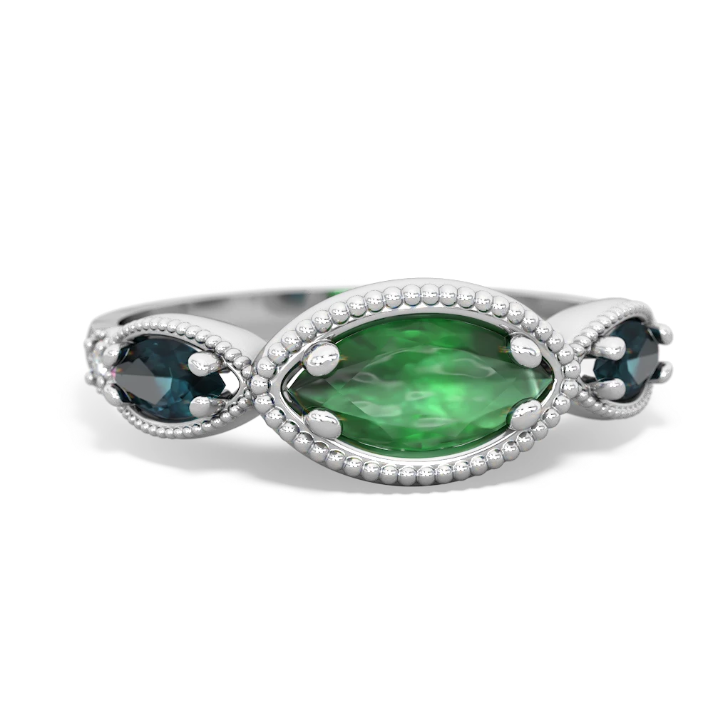 Emerald Milgrain Marquise 14K White Gold ring R5700