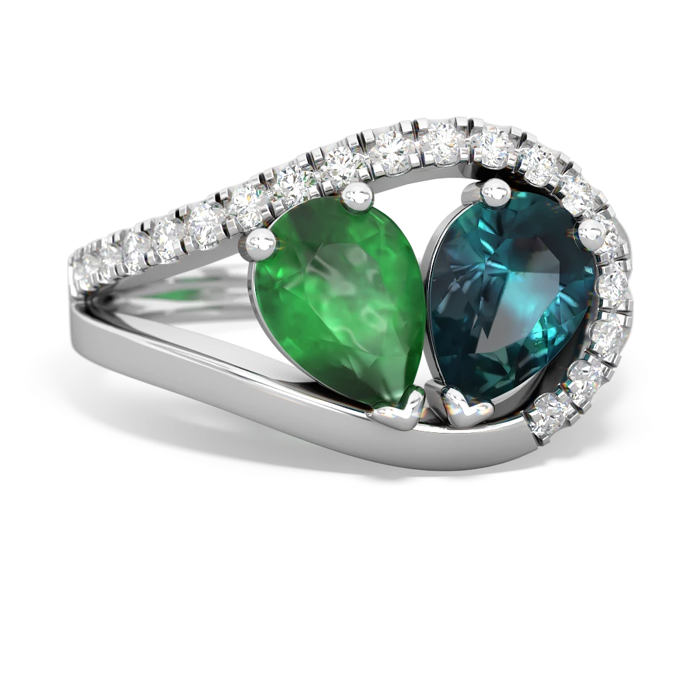 Emerald Nestled Heart Keepsake 14K White Gold ring R5650