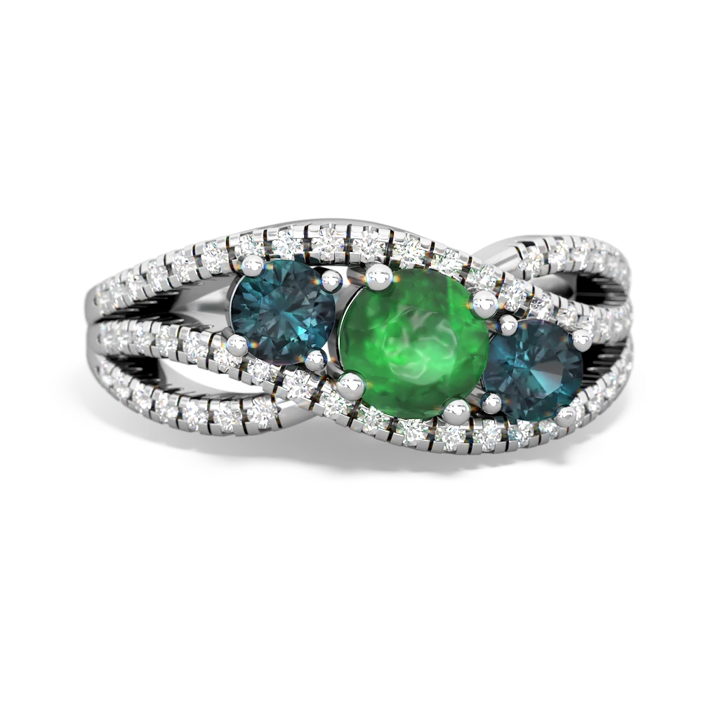 Emerald Three Stone Aurora 14K White Gold ring R3080