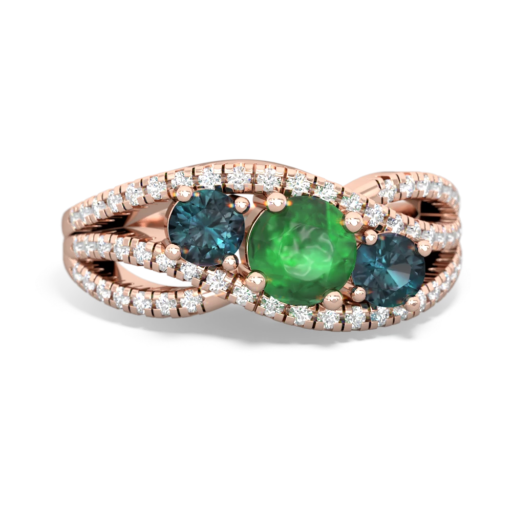 Emerald Three Stone Aurora 14K Rose Gold ring R3080