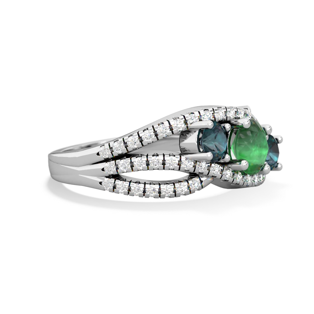 Emerald Three Stone Aurora 14K White Gold ring R3080