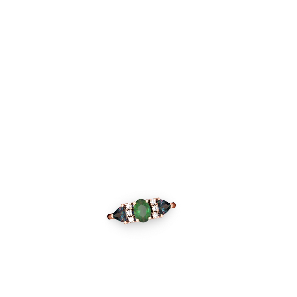 Emerald Antique Style Three Stone 14K Rose Gold ring R2186