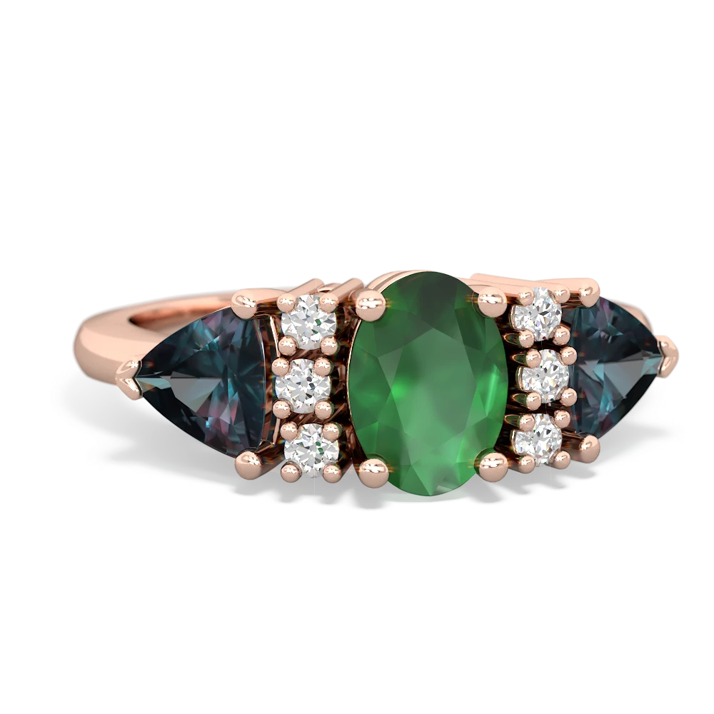 Emerald Antique Style Three Stone 14K Rose Gold ring R2186