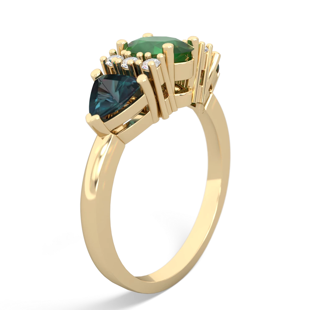 Emerald Antique Style Three Stone 14K Yellow Gold ring R2186