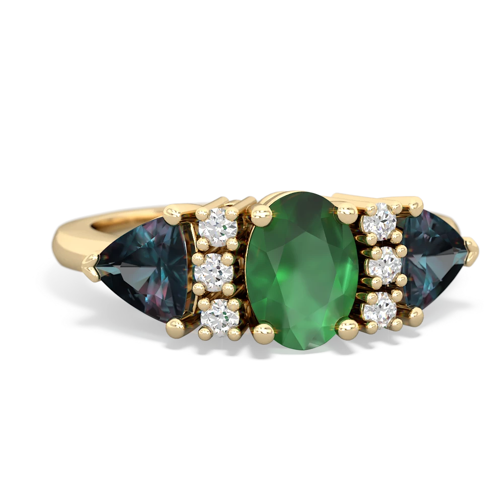 Emerald Antique Style Three Stone 14K Yellow Gold ring R2186