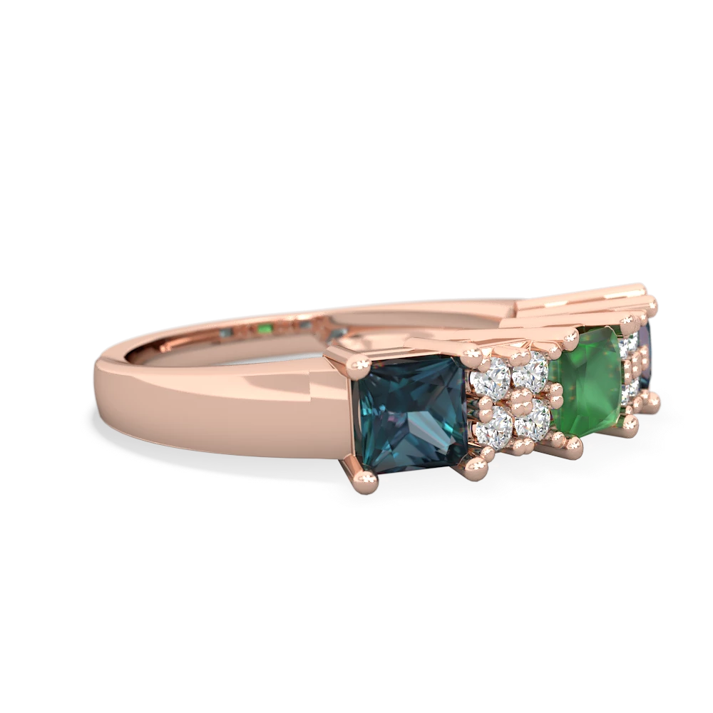 Emerald Three Stone Diamond Cluster 14K Rose Gold ring R2592