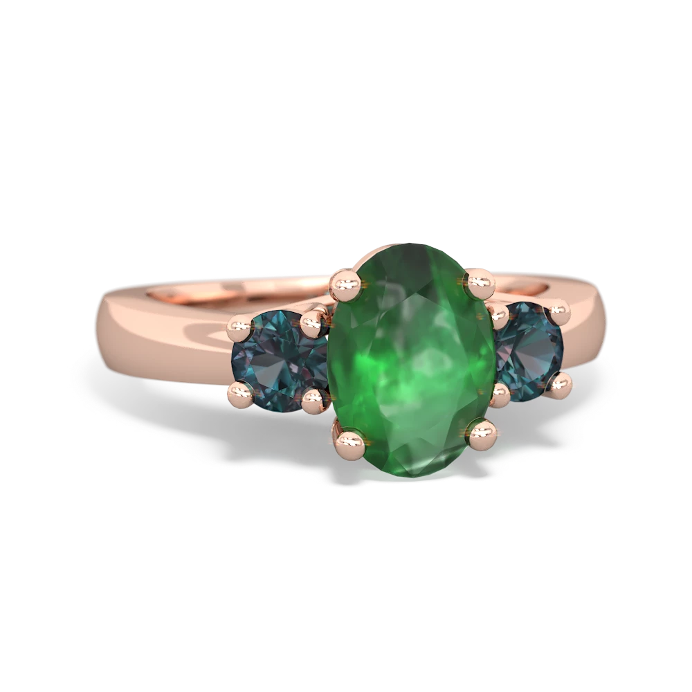 Emerald Three Stone Oval Trellis 14K Rose Gold ring R4024