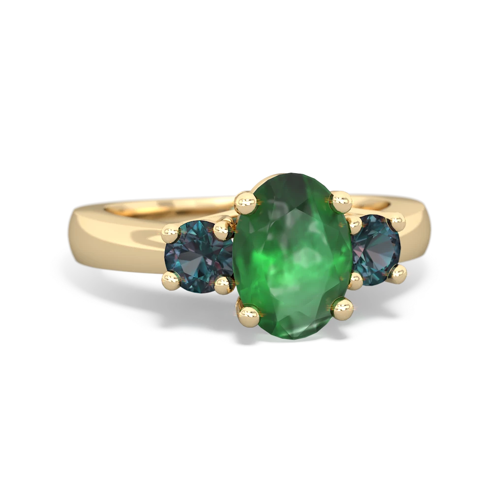 Emerald Three Stone Oval Trellis 14K Yellow Gold ring R4024