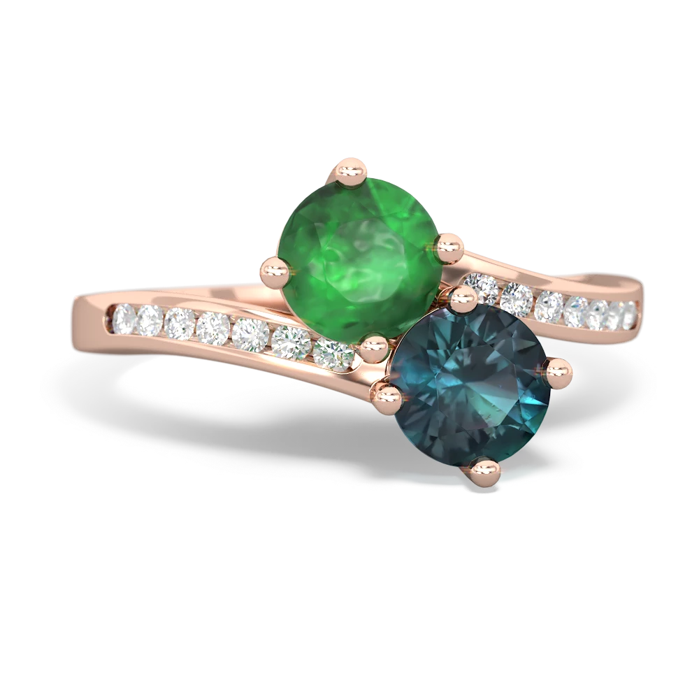 Emerald Channel Set Two Stone 14K Rose Gold ring R5303