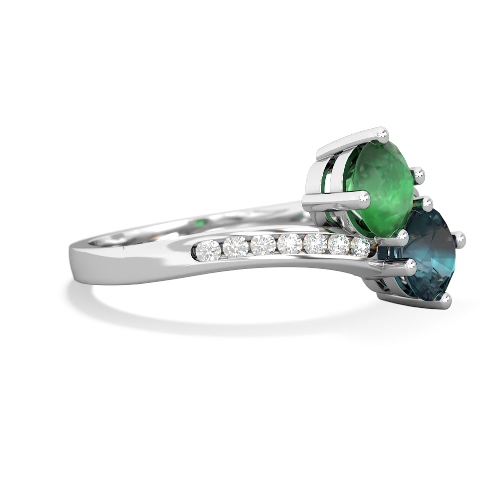 Emerald Channel Set Two Stone 14K White Gold ring R5303