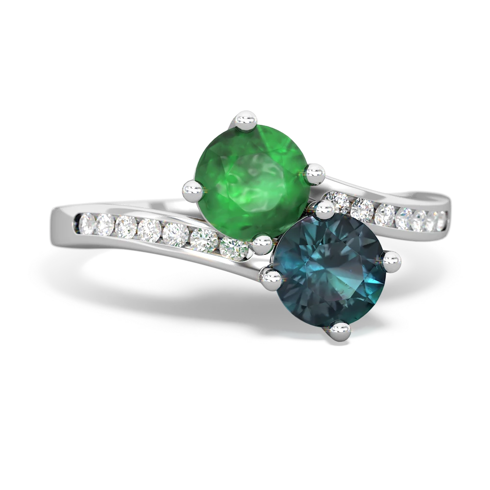 Emerald Channel Set Two Stone 14K White Gold ring R5303