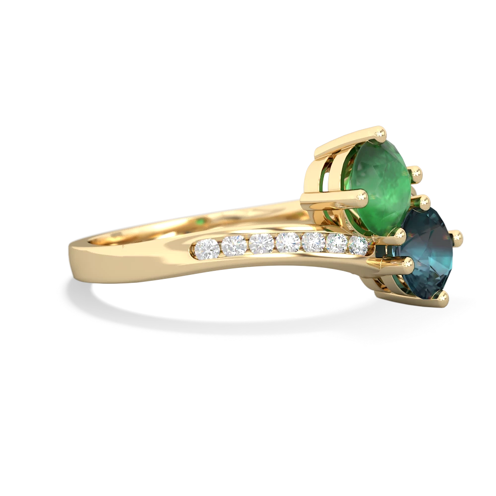 Emerald Channel Set Two Stone 14K Yellow Gold ring R5303