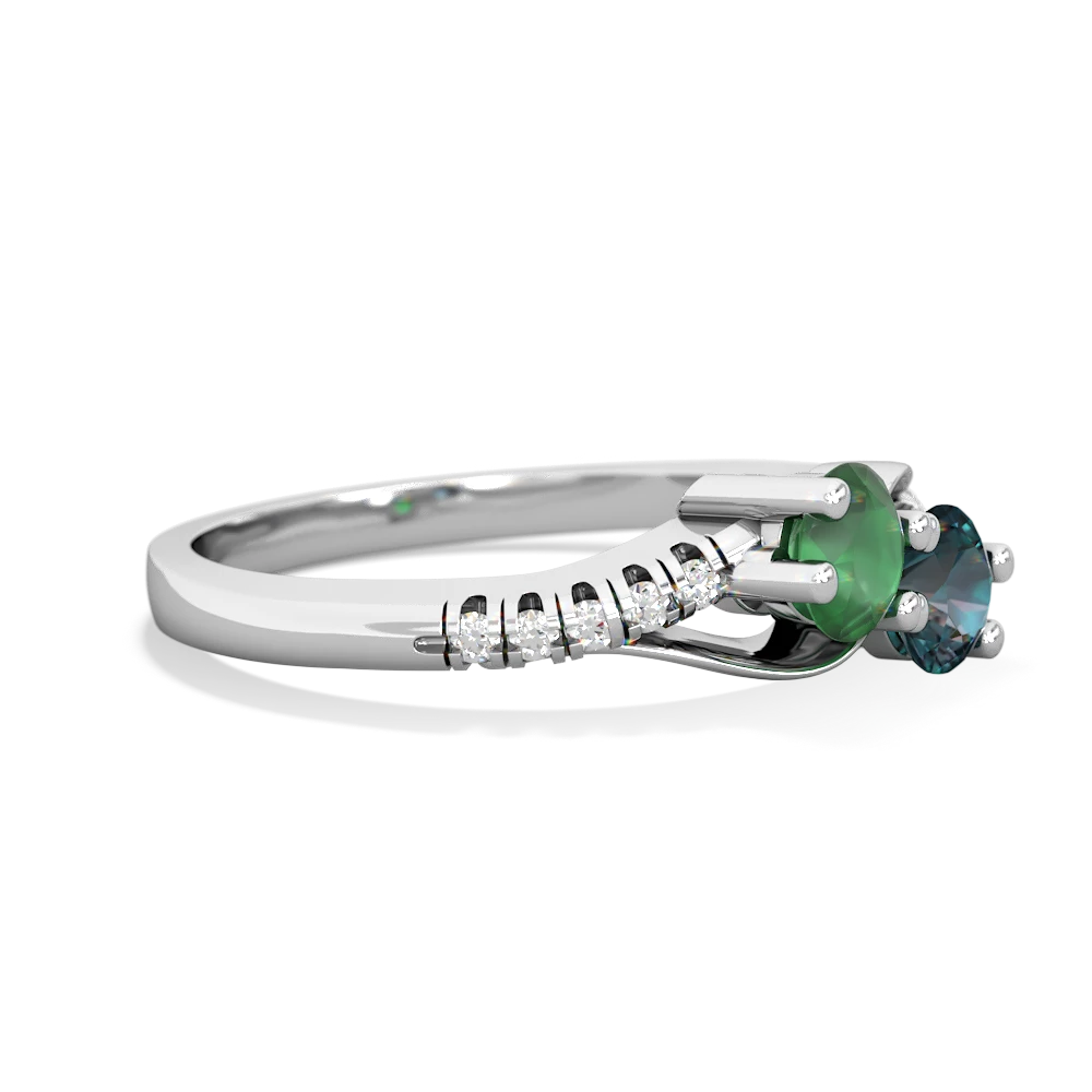 Emerald Infinity Pave Two Stone 14K White Gold ring R5285