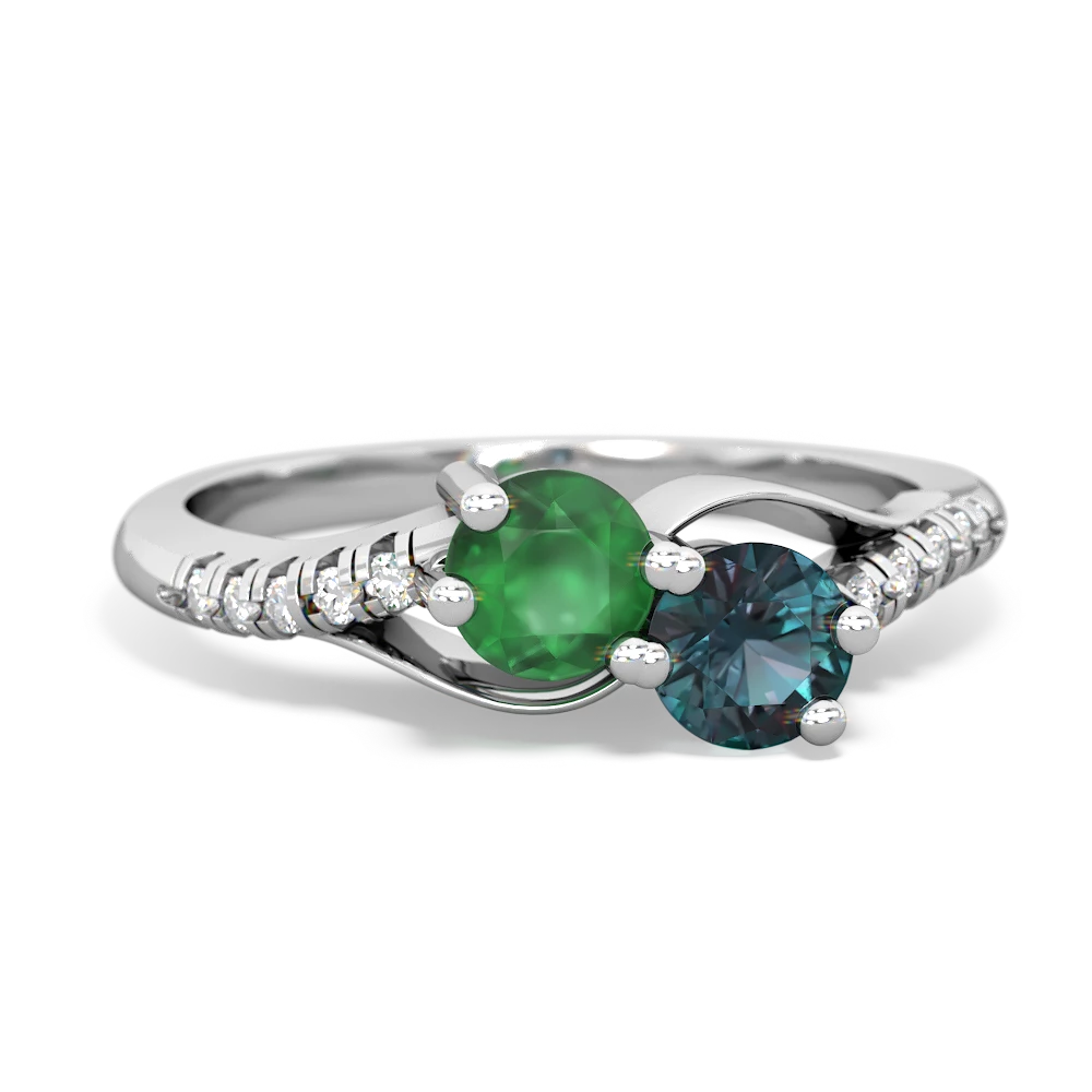 Emerald Infinity Pave Two Stone 14K White Gold ring R5285